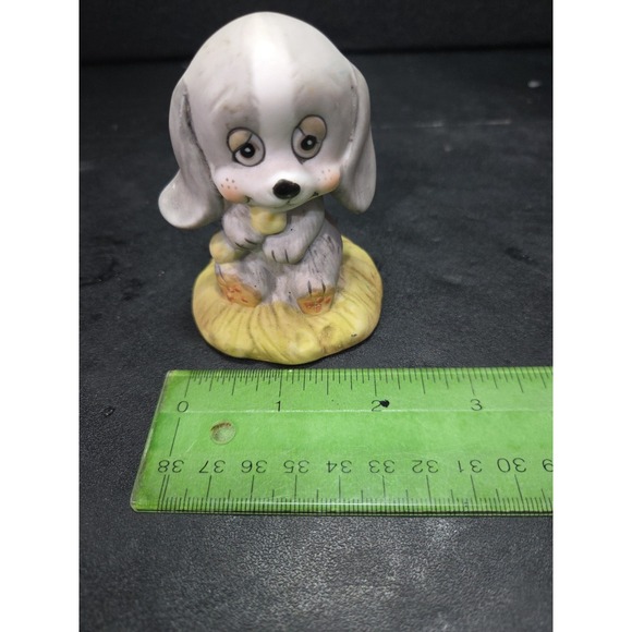 Puppy Porcelain Figurine 3.5", Grey Dog W/ Bone, Vtg Collectible, Price Products - Picture 10 of 10